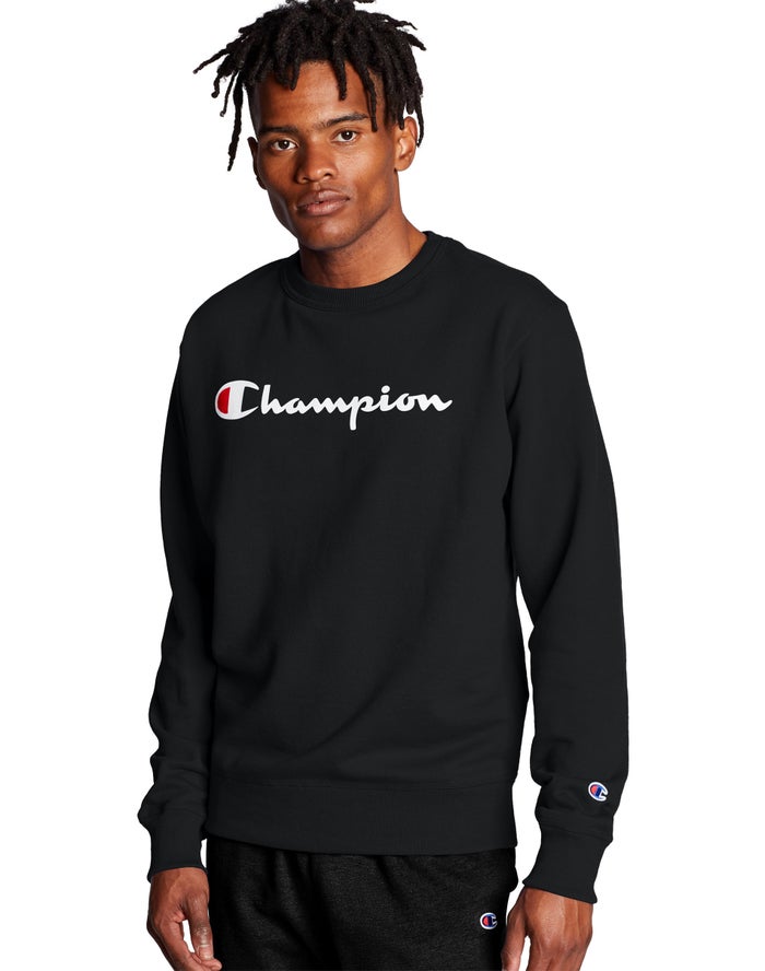 Champion Sweatshirt Heren - Zwart - Powerblend Crew Script Logo ( 576081-TKG )